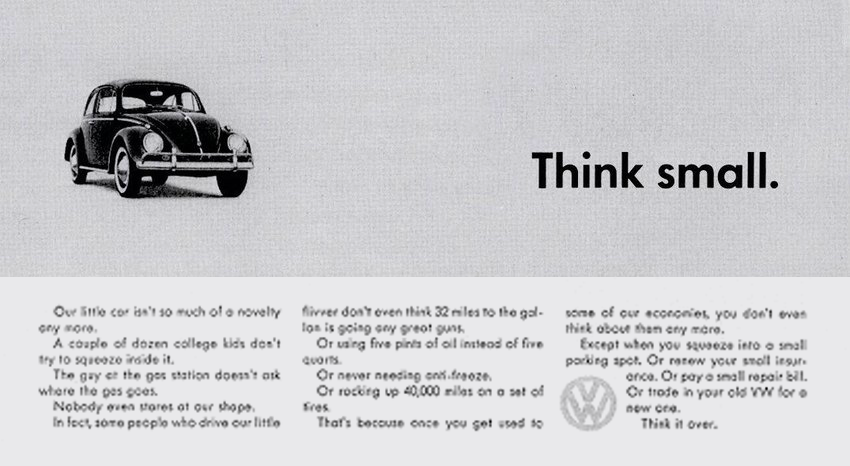 Anúncio clássico "Think small" da volkswagen.